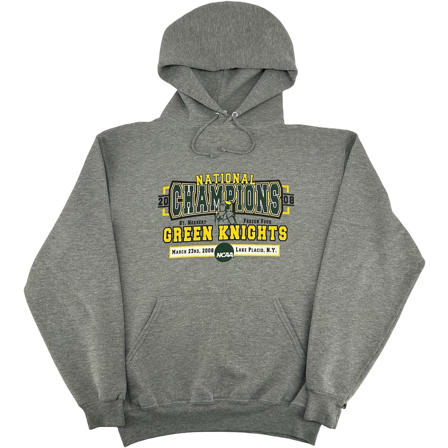 Vtg Y2k Mens Grey Jerzees Ncaa St Norbert Green Knights Frozen Four Hoodie Sz M